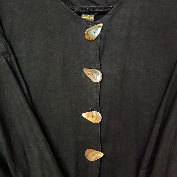 Ladri's Linen Abalone Shell Button Black Lightweight Shirt Jacket One Size - Picture 4 of 13